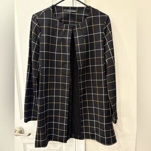 Amanda + Chelsea Medium Petite Black Plaid longline open front topper jacket